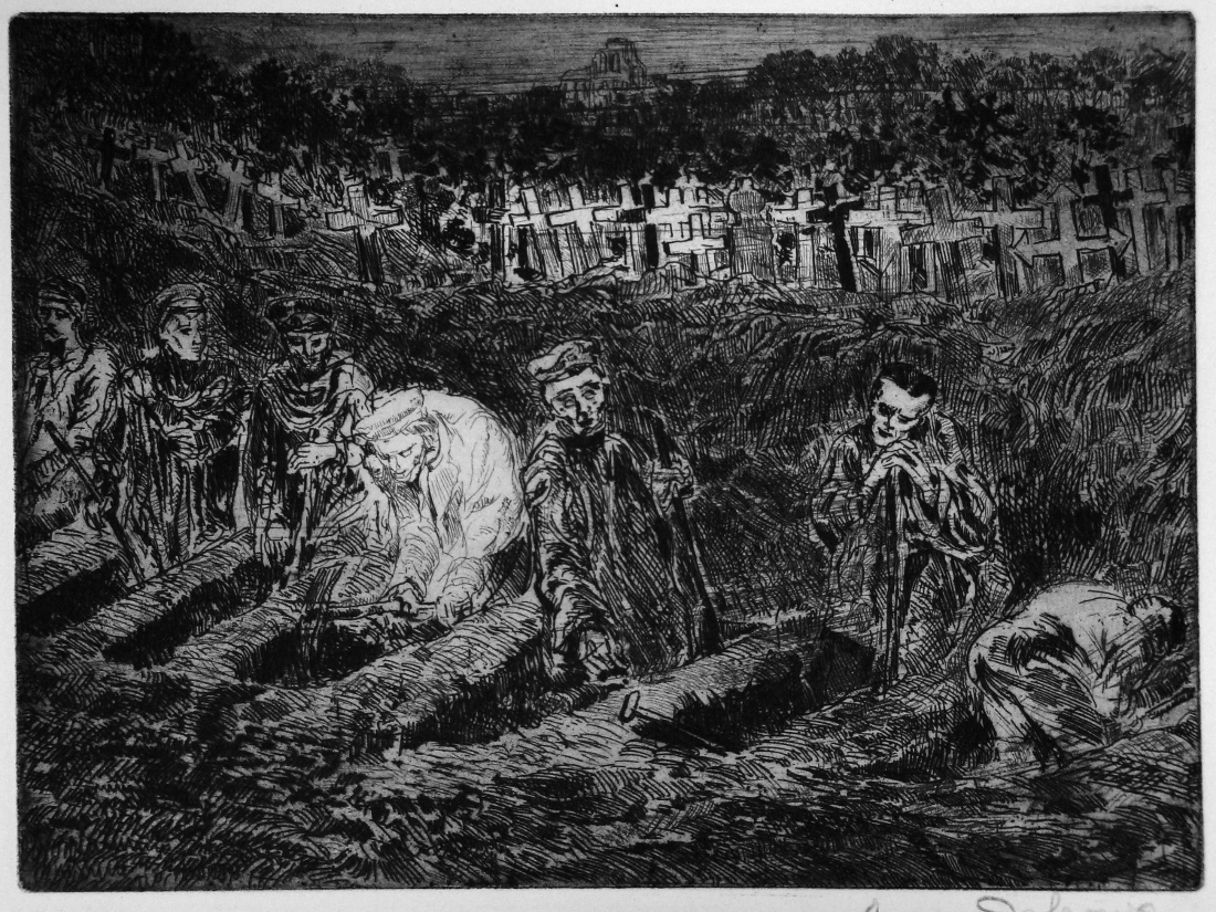 H. De Groux, Prisonniers fossoyeurs, acquaforte