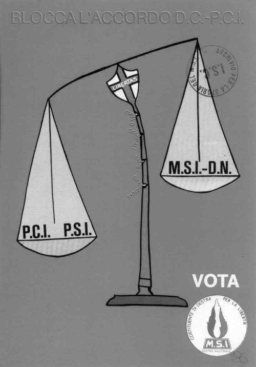 Archivio Fondazione Ugo Spirito (Afus), Fondo Movimento Sociale Italiano (Msi), Serie Istituto di studi corporativi (Isc), Documentazione storica del Msi, propaganda elettorale, immagine 86.