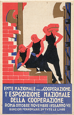 Esposizione nazionale della cooperazione fascista 1928, alla quale parteciparono anche alcune cooperative di consumo della provincia di Bologna.