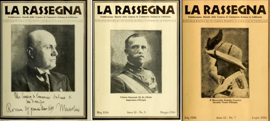 “La Rassegna”, da sinistra a destra: marzo 1936, maggio 1936 e luglio 1936