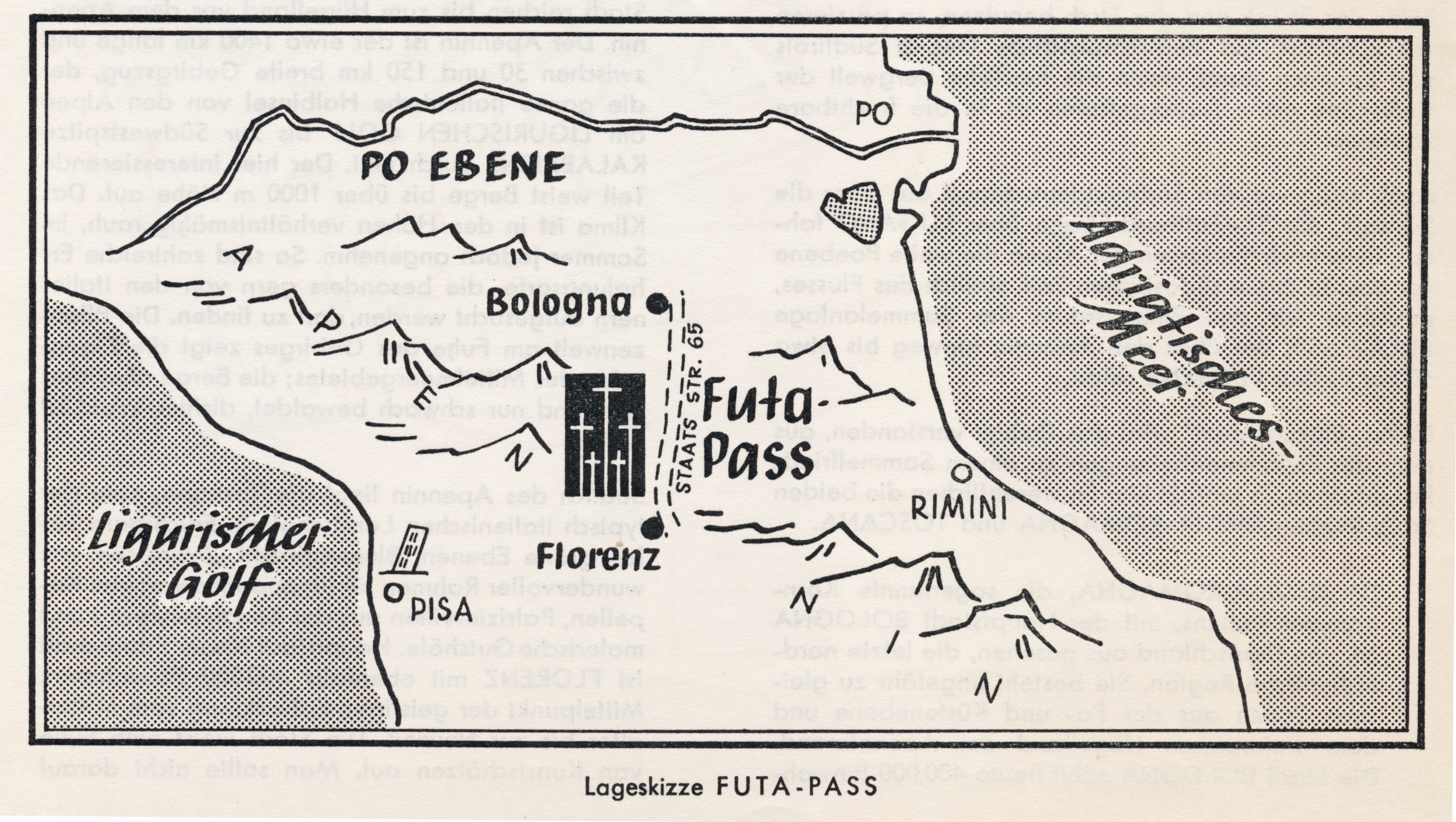 Fig. 5. Il cimitero della Futa in una mappa del Vdk [Volantino di viaggio anni Settanta]
