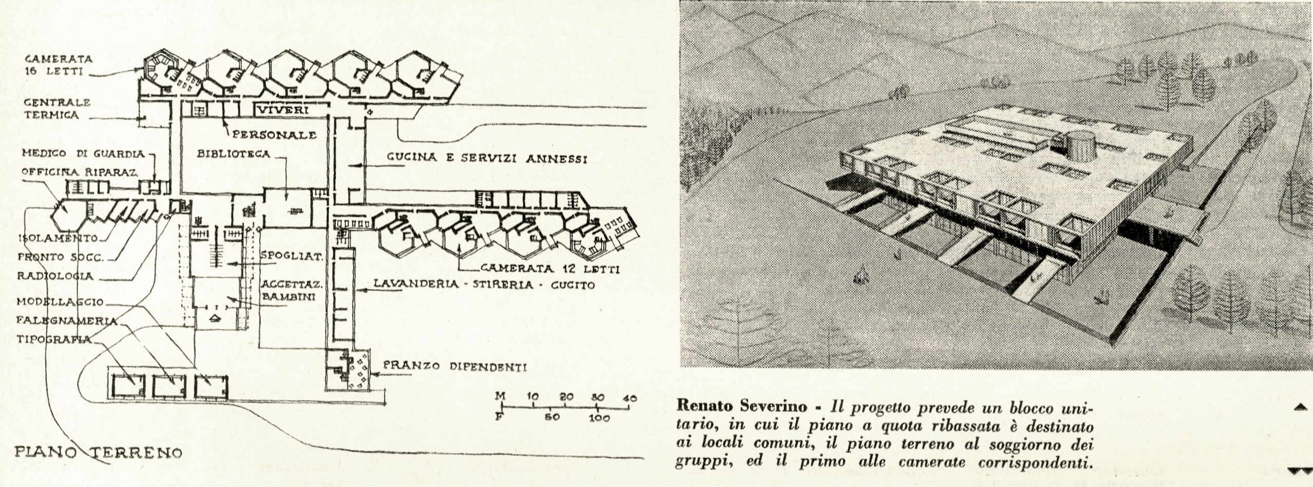 Fig. 4. Progetto finalista di Renato Severino al Concorso per il soggiorno montano Cornigliano, Val di Susa, 1960 [Concorso per un soggiorno 1960].