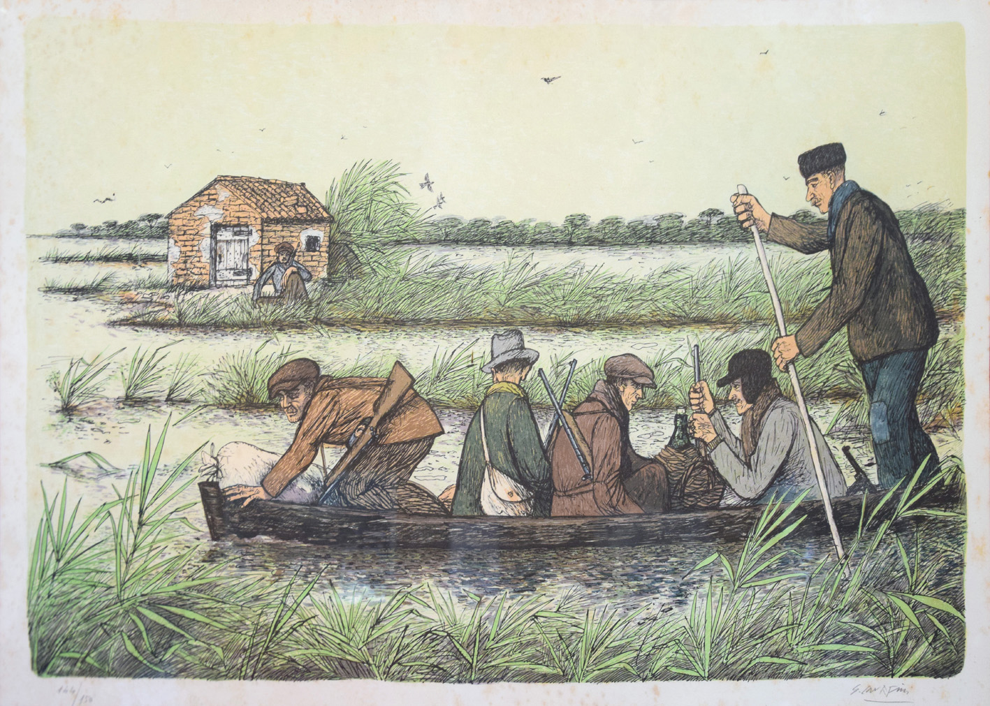 Fig. 8. Litografia del pittore ravennate Giulio Ruffini raffigurante una missione partigiana tra le valli (anni ’80).