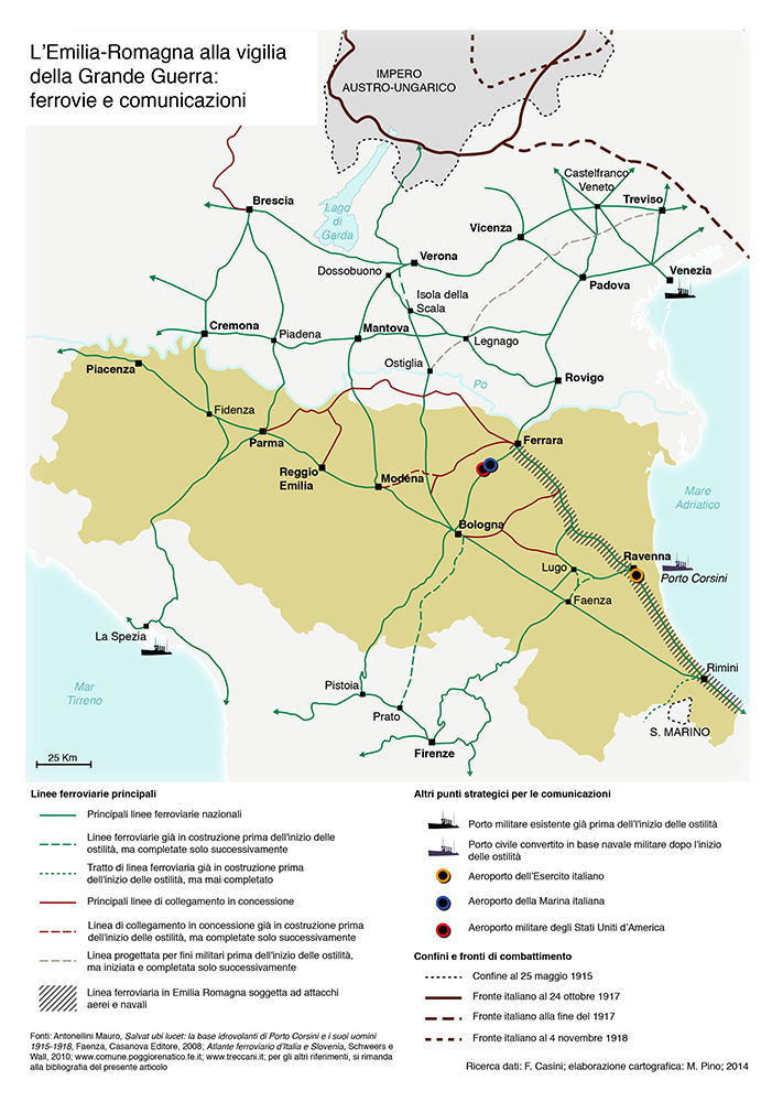 L'Emilia-Romagna alla vigilia della Grande Guerra: ferrovie e comunicazioni (scarica mappa in versione PDF)